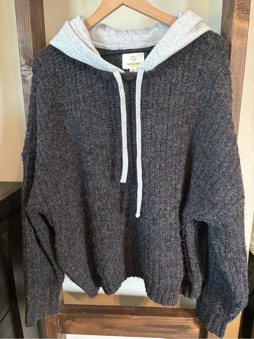Aerie Charcoal Knit Hoodie Sweater - XL